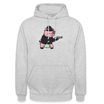 Robber Pig , Räuber Schwein - Unisex Hoodie - Hellgrau meliert - Vorne - Alina (178cm) & Michal (187cm)