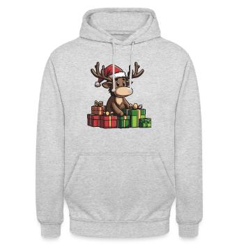 Cadeaux de bande dessinée de Noël Moose - Sweat-shirt à capuche unisexe - gris clair chiné - Devant - Alina (178cm) & Michal (187cm)