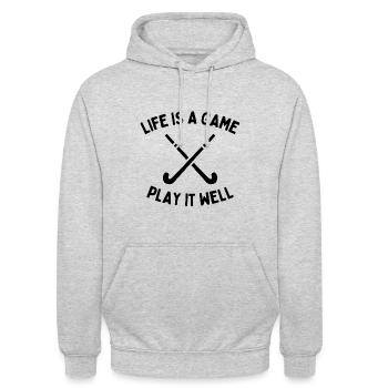 Eishockey: Das Leben ist ein Spiel. Spielen Sie es gut - Unisex Hoodie - Hellgrau meliert - Vorne - Alina (178cm) & Michal (187cm)