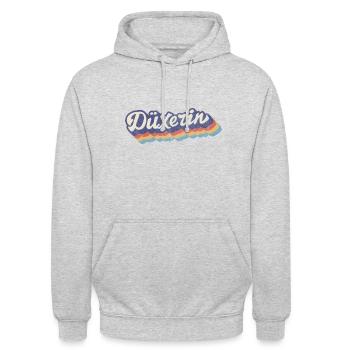 Düxerin Retro · Veedel Köln-Deutz - Unisex Hoodie - Hellgrau meliert - Vorne - Alina (178cm) & Michal (187cm)
