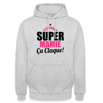 future super mamie ça claque - Sweat-shirt à capuche unisexe - gris clair chiné - Devant - Alina (178cm) & Michal (187cm)