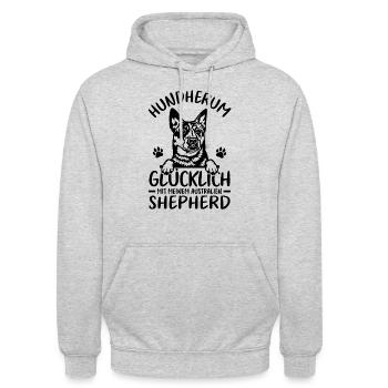 Schäferhund Glücklich mit Australian Shepherd - Unisex Hoodie - Hellgrau meliert - Vorne - Alina (178cm) & Michal (187cm)