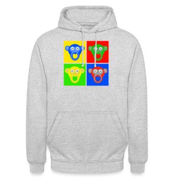 Affengesicht bunt Retro Pop Art - Unisex Hoodie - Hellgrau meliert - Vorne - Alina (178cm) & Michal (187cm)