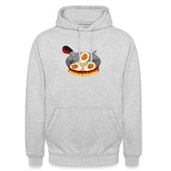 Spiegeleier in der Pfanne HILFE! - Unisex Hoodie - Hellgrau meliert - Vorne - Alina (178cm) & Michal (187cm)