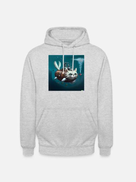 U-Boot Katze - Unisex Hoodie - Hellgrau meliert