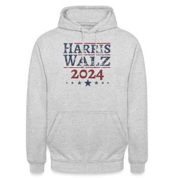 Harris Walz 2024 - Unisex Hoodie - Hellgrau meliert - Vorne - Alina (178cm) & Michal (187cm)