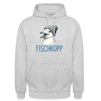 Gute Laune Fischkopp - Moin Möwe mit Beanie Mütze - Unisex Hoodie - Hellgrau meliert - Vorne - Alina (178cm) & Michal (187cm)