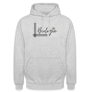 Biologie Schriftzug Zelle - Unisex Hoodie - Hellgrau meliert - Vorne - Alina (178cm) & Michal (187cm)