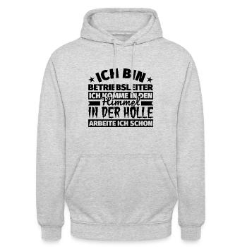 Betriebsleiter Geschenk lustig Himmel Hölle - Unisex Hoodie - Hellgrau meliert - Vorne - Alina (178cm) & Michal (187cm)