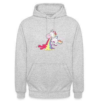 La licorne vomit l’arc-en-ciel Personnalisation - Sweat-shirt à capuche unisexe - gris clair chiné - Devant - Alina (178cm) & Michal (187cm)