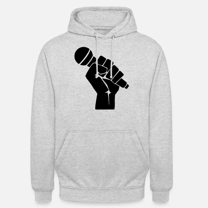 Faust mit Mikrofon - Unisex Hoodie - Hellgrau meliert