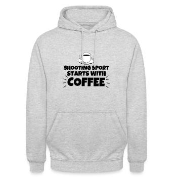 Shooting sport funny saying coffee - Unisex Hoodie - light heather grey - Front - Alina (178cm) & Michal (187cm)