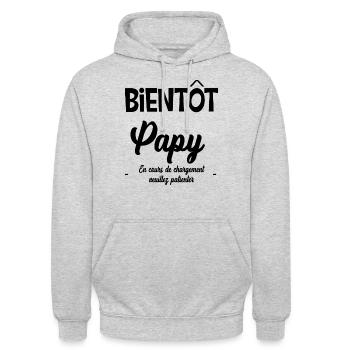 Bientôt papy veuillez patienter - Sweat-shirt à capuche unisexe - gris clair chiné - Devant - Alina (178cm) & Michal (187cm)