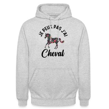 Je Peux Pas J'ai Cheval Cadeau Fleuri - Sweat-shirt à capuche unisexe - gris clair chiné - Devant - Alina (178cm) & Michal (187cm)