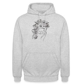 Fleurs du visage - Sweat-shirt à capuche unisexe - gris clair chiné - Devant - Alina (178cm) & Michal (187cm)