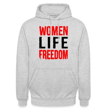 Women life freedom iran - Unisex Hoodie - Hellgrau meliert - Vorne - Alina (178cm) & Michal (187cm)