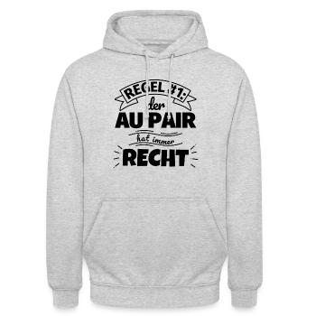 Au pair Geschenke – Hat immer Recht - Unisex Hoodie - Hellgrau meliert - Vorne - Alina (178cm) & Michal (187cm)