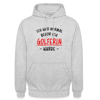 Golferin Minigolf Lustiger Spruch Golf Geschenk - Unisex Hoodie - Hellgrau meliert - Vorne - Alina (178cm) & Michal (187cm)