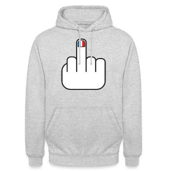French manucure doigt d'honneur bleu blanc rouge - Sweat-shirt à capuche unisexe - gris clair chiné - Devant - Alina (178cm) & Michal (187cm)