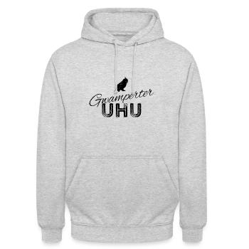 Gwamperter Uhu - schwarz - Unisex Hoodie - Hellgrau meliert - Vorne - Alina (178cm) & Michal (187cm)