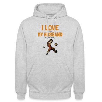I love my Husband Climbing Bouldern Sportklettern - Unisex Hoodie - Hellgrau meliert - Vorne - Alina (178cm) & Michal (187cm)