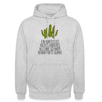 Kaktus Bewaffnete Gurke Lustig - Unisex Hoodie - Hellgrau meliert - Vorne - Alina (178cm) & Michal (187cm)