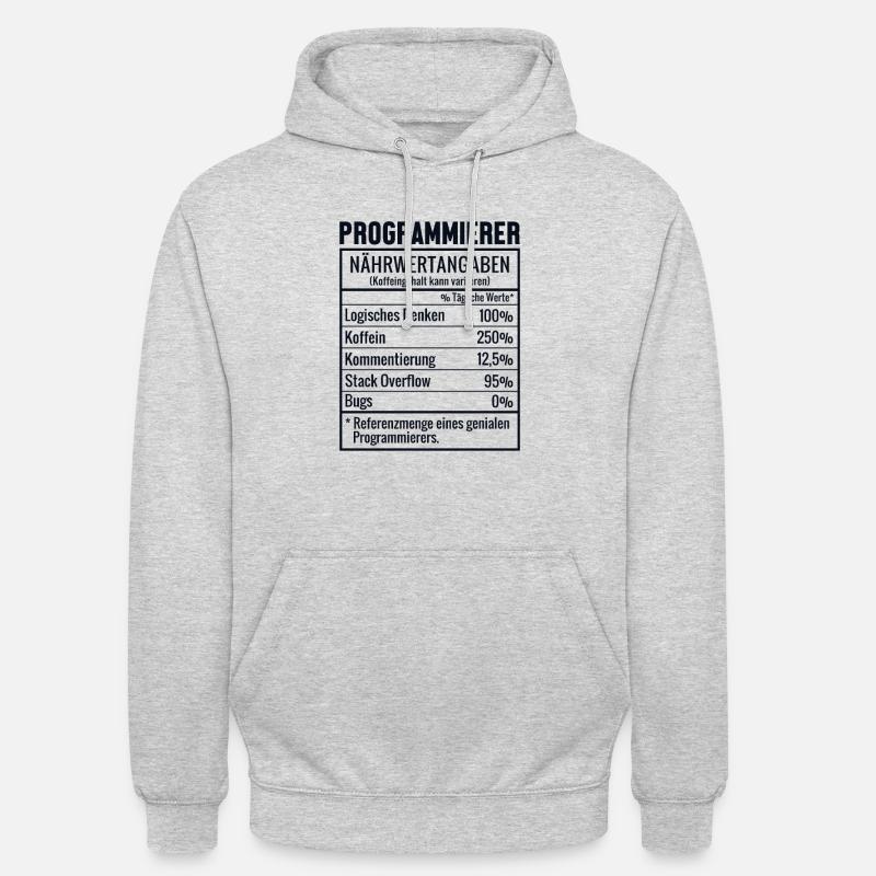 Programmierer Nährwertangaben Developer Coder - Unisex Hoodie - Hellgrau meliert