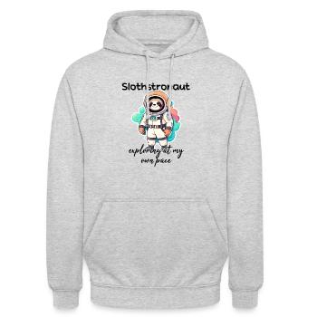 Slothstronaut Exploring At My Own Pace - Faultier - Unisex Hoodie - Hellgrau meliert - Vorne - Alina (178cm) & Michal (187cm)
