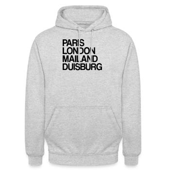Duisburg Paris London Milan I love Duisburgers - Unisex Hoodie - light heather grey - Front - Alina (178cm) & Michal (187cm)