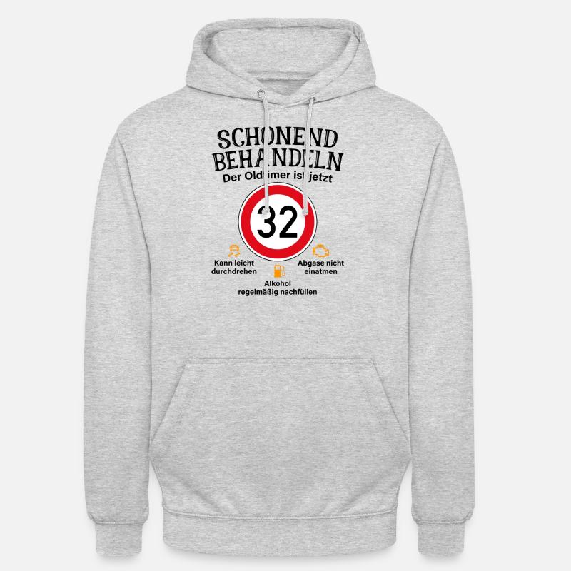 32. Geburtstag Schonend Behandeln Oldtimer Ist 32 - Unisex Hoodie - Hellgrau meliert