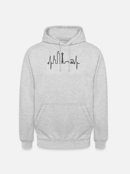 Seattle Skyline Heartbeat USA Fan Heart Pulse Love - Hættetrøje unisex - lysegrå meleret