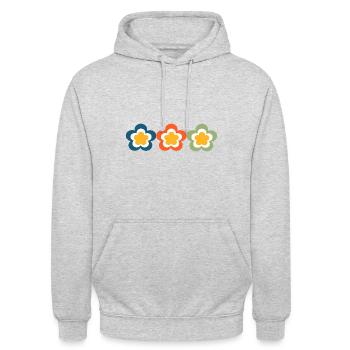 Motif Fleur Années 70 - Sweat-shirt à capuche unisexe - gris clair chiné - Devant - Alina (178cm) & Michal (187cm)