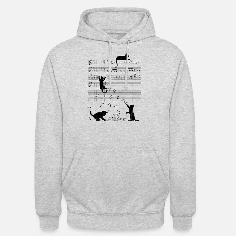 Sød kat musiknote vintage noder - Hættetrøje unisex - lysegrå meleret