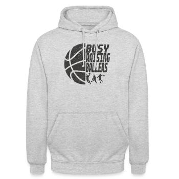 Basketball Papa Busy Raising Ballers Geschenkidee - Unisex Hoodie - Hellgrau meliert - Vorne - Alina (178cm) & Michal (187cm)