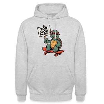 Schildkröte, Turtle -too slow to care Schild - Unisex Hoodie - Hellgrau meliert - Vorne - Alina (178cm) & Michal (187cm)