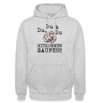 Du Du und Du mitkommen saufen Party Bier Shirt - Unisex Hoodie - Hellgrau meliert - Vorne - Alina (178cm) & Michal (187cm)