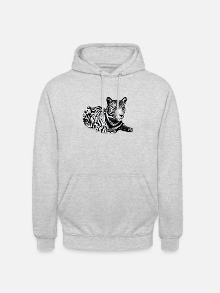 Tiger,Leopard,Pailletten,Glitzer,schwarz-weiß - Unisex Hoodie - Hellgrau meliert