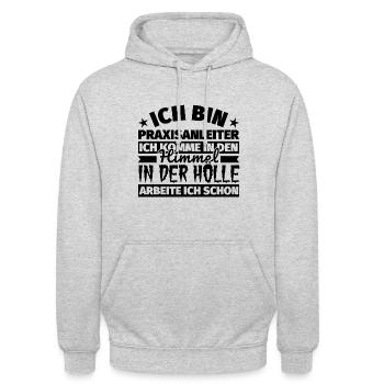 Praxisanleiter Geschenk lustig Himmel Hölle - Unisex Hoodie - Hellgrau meliert - Vorne - Alina (178cm) & Michal (187cm)