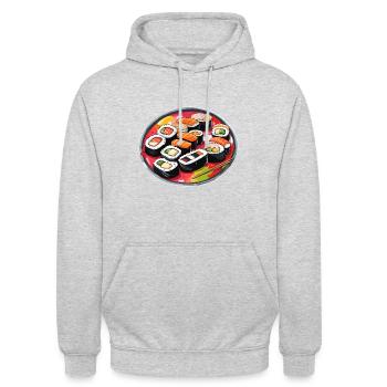 Sushi / Maki / Nigiri / Wasabi / Asiatique - Sweat-shirt à capuche unisexe - gris clair chiné - Devant - Alina (178cm) & Michal (187cm)