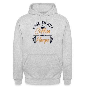 Alimenté par le café et les harpes Harpe de concert Harpe - Sweat-shirt à capuche unisexe - gris clair chiné - Devant - Alina (178cm) & Michal (187cm)