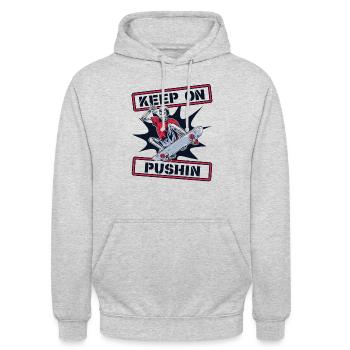 Keep On Pushin Skatepark Skatergirl Skaterboy - Unisex Hoodie - Hellgrau meliert - Vorne - Alina (178cm) & Michal (187cm)