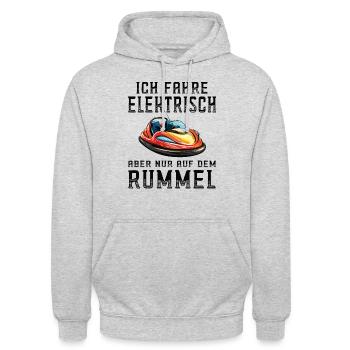 Ich fahre Elektrisch Kirmes Autoscooter - Unisex Hoodie - Hellgrau meliert - Vorne - Alina (178cm) & Michal (187cm)