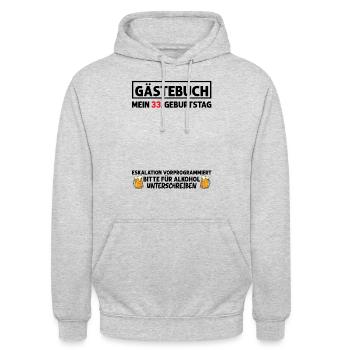 Gästebuch 33. Geburtstag Mann Frau 33 Jahre - Unisex Hoodie - Hellgrau meliert - Vorne - Alina (178cm) & Michal (187cm)