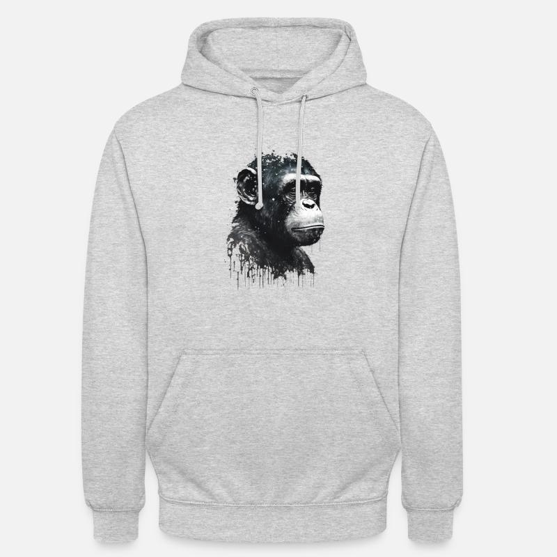 Portrait de singe chimpanzé - Sweat-shirt à capuche unisexe - gris clair chiné