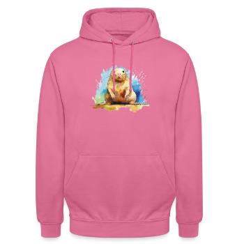 Aquarelle rat taupe nu - art coloré des rongeurs - Sweat-shirt à capuche unisexe - rose - Devant - Alina (178cm) & Michal (187cm)
