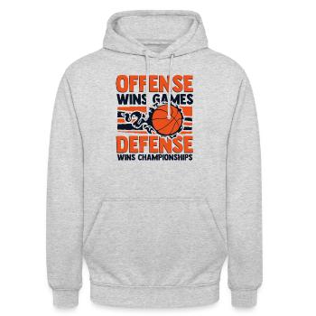 Offense Wins Games Defense Wins Championships - Unisex Hoodie - Hellgrau meliert - Vorne - Alina (178cm) & Michal (187cm)