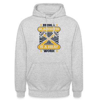 Être forgeron est un forgeron de travail chaud - Sweat-shirt à capuche unisexe - gris clair chiné - Devant - Alina (178cm) & Michal (187cm)
