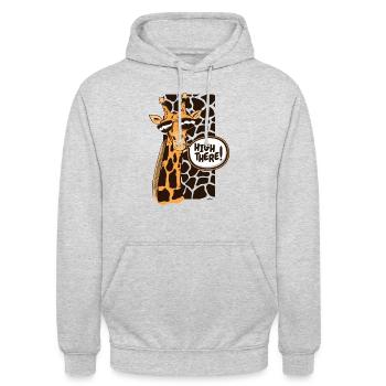 Hoch dort Afrikanische Giraffidae Nubische Giraffe - Unisex Hoodie - Hellgrau meliert - Vorne - Alina (178cm) & Michal (187cm)