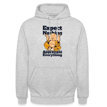 Nichts erwarten Alles schätzen Symbol - Unisex Hoodie - Hellgrau meliert - Vorne - Alina (178cm) & Michal (187cm)