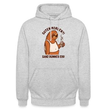 Guten Morgen Ganz Dünnes Eis Pilosa Folivora - Unisex Hoodie - Hellgrau meliert - Vorne - Alina (178cm) & Michal (187cm)